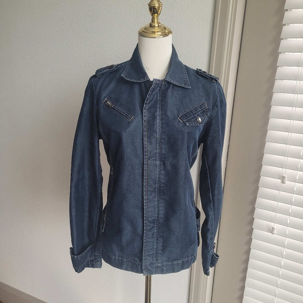 Color Siete Blue Denim Biker Jacket Size Medium Chic Casual